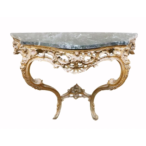 766 - A 19th Century French giltwood Console Table, the serpentine top with black marble with pierced deco... 