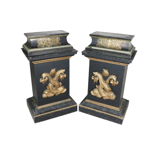 786 - A pair of rectangular ebonised brass inlaid and brass mounted Boulle style Stands, 20cms x 56cms (8