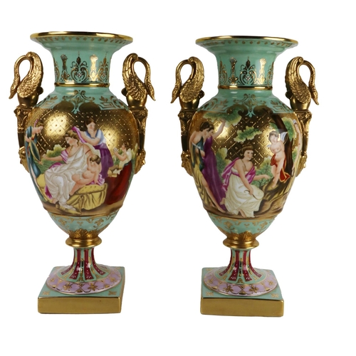 788 - A pair of attractive Continental 'Augustus Rex' porcelain Vases, with gilt rims, painted panels with... 