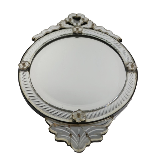 794 - A 19th Century Venetian circular Wall Mirror, of small proportions, with love knot design top and fl... 