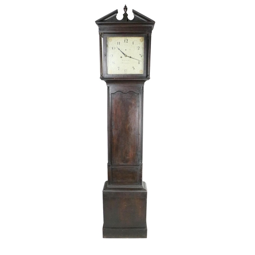 800 - An Irish Georgian period mahogany cased Grandfather Clock, the break neck cornice with central urn o... 