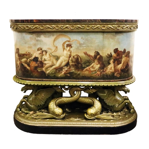 815 - An unusual Italian 17th Century style copper Water Cistern, the main body painted with mythological ... 