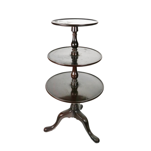 828 - A Georgian mahogany three tier circular Dumbwaiter, on tripod base and pad feet, approx. 120cms high... 