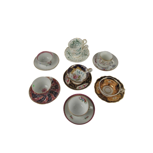 850 - A collection of 8, 19th Century porcelain Cups and Saucers, all hand painted with flowers etc. (8)... 