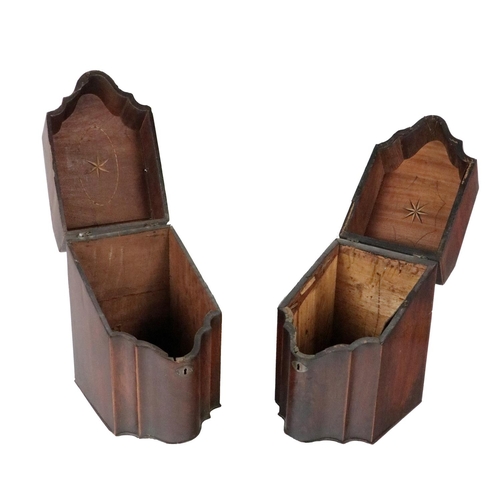 856 - A pair of Georgian mahogany Knife Boxes, with hinged lids with inlay on reverse of lids (lacks inter... 