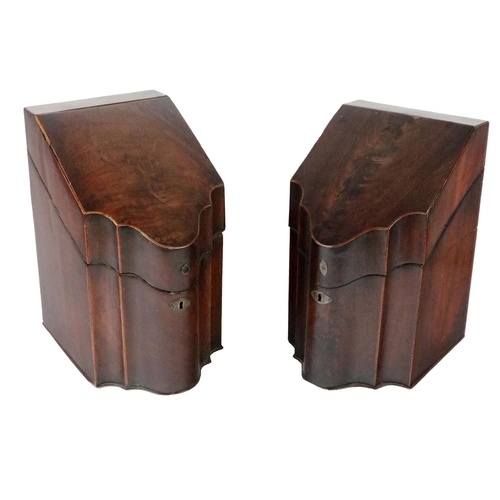 856 - A pair of Georgian mahogany Knife Boxes, with hinged lids with inlay on reverse of lids (lacks inter... 