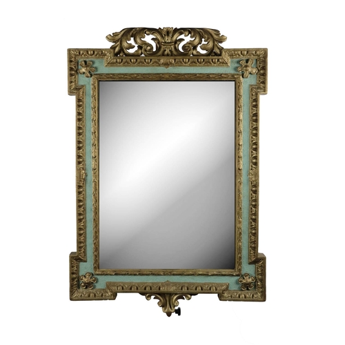 872 - A Georgian style giltwood and painted Mirror, with leaf decorated cornice egg n' dart moulded frame ... 