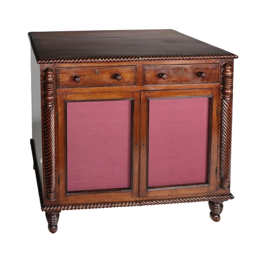 874 - A fine quality Irish mahogany Nelson period Cabinet, the plain top with moulded rope edge over two f... 