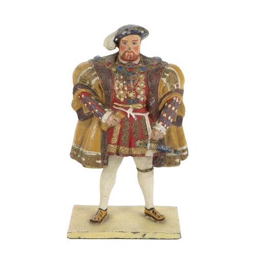 887 - A rare coloured painted Model of Tudor King Henry VIII, in royal attire, print on back 'cast in lead... 