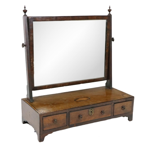 894 - A Georgian mahogany Dressing Table Mirror, with swing frame on a base with shell inlay decoration an... 