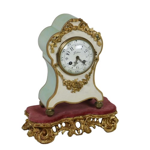 921 - A 19th Century French Samuel Marti painted and ormolu mounted Clock, the shaped body with inset enam... 