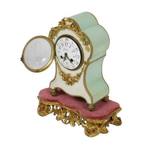 921 - A 19th Century French Samuel Marti painted and ormolu mounted Clock, the shaped body with inset enam... 