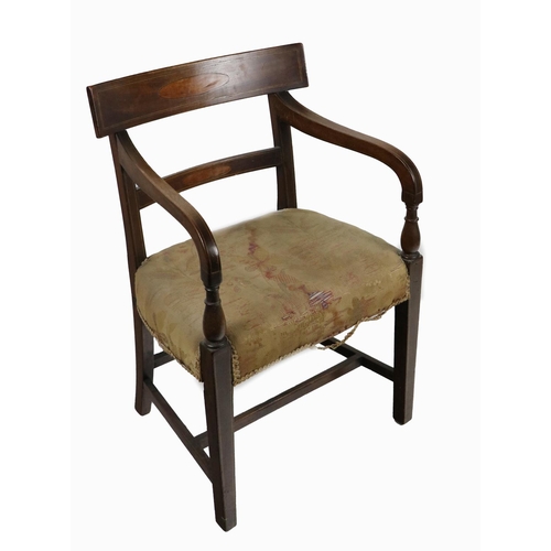 944 - A 19th Century mahogany Open Armchair, with shaped back and rail turned arms on square tapering legs... 