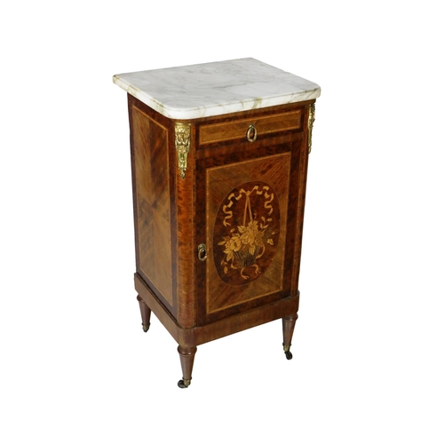 842 - An attractive 19th Century kingswood marble top Bedside Locker/Drinks Cabinet; with frieze drawer an... 