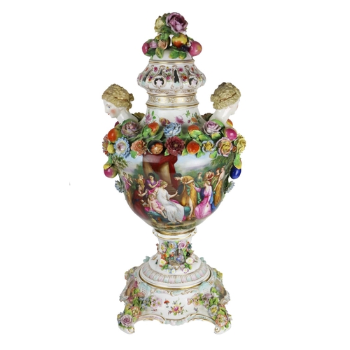 945 - A fine quality large 19th Century porcelain Vase, Meissen, the domed and pierced lid with flowers an... 