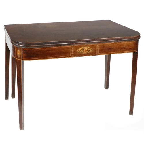 971 - A Georgian fold-over Card Table, the plain top with rounded edges opening to reveal a baize interior... 