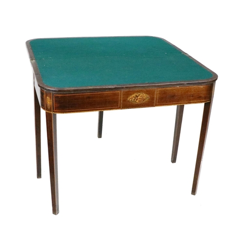 971 - A Georgian fold-over Card Table, the plain top with rounded edges opening to reveal a baize interior... 