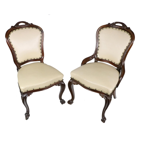 977 - A set of 12 fine quality Irish Victorian Dining Chairs, the shield backs with carved cartouches over... 