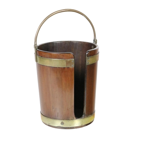 980 - A Georgian period Irish mahogany brass bound Plate Bucket, with hinged looped brass handle and open ... 