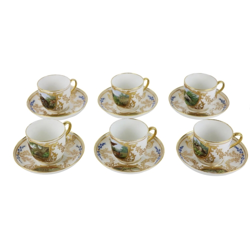 993 - A set of 6 - 19th Century French Limoges (Boyer, Rue de la Paiz) Cabinet Cups and Saucers, with gilt... 