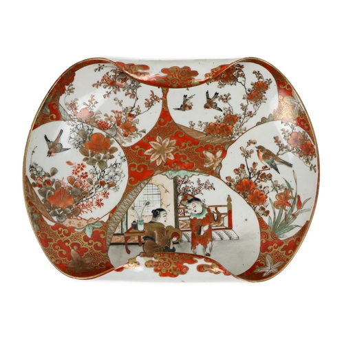 999 - A rare and unusual 19th Century Japanese Satsuma Plate, Meiji period with folded edges, decorated in... 