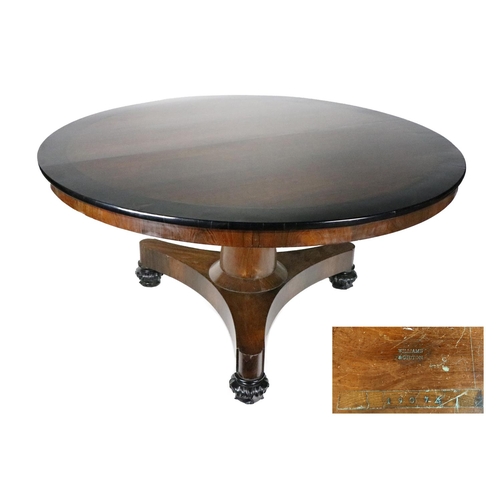 900 - A fine quality Irish William IV rosewood circular pod Table, by Williams and Gibton stamped and numb... 