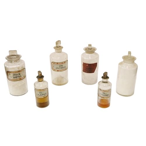 1020 - Four large Apothecary Bottles, and lids, together with two smaller Bottles. (6)