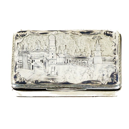 135 - An early 19th Century Russian Niello silver and gilt Snuff Box, the hinged lid with city scene and b... 