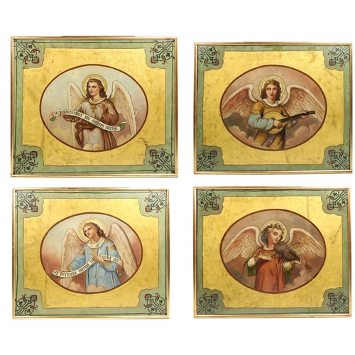 807 - 19th Century Pre-Raphaelite Style Set of 4 attractive painted Panels, each depicting angels, with mu... 