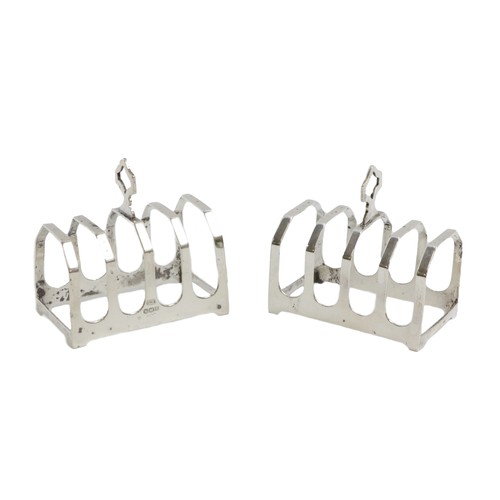 33 - A pair of Edwardian English silver miniature Toast Racks, with four compartments, Emile Viner, Londo... 