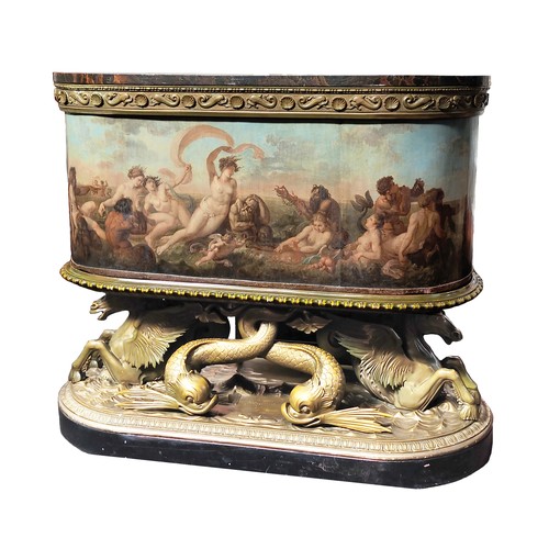 815 - An unusual Italian 17th Century style copper Water Cistern, the main body painted with mythological ... 