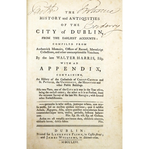 212 - Harris (Walter) The History and Antiquities of the City of Dublin, 8vo D. 1766. First Edn.... 