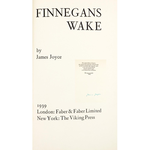 271 - Signed by James JoyceJoyce (James) Finnegans Wake, roy 8vo, L. (Faber & Faber Ltd.) 1939, Lim. E... 