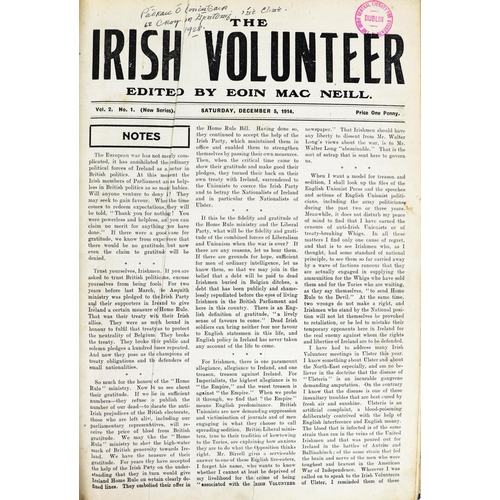 316 - Periodical:  Mac Neill (Eoin)ed. The Irish Volunteer,   New Series. Vol. II No. 1 - 72, December 5, ... 