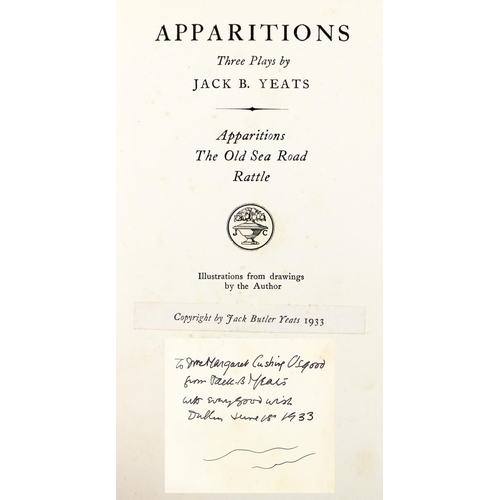 327 - Yeats (Jack B.) Apparitions - Three Plays, 8vo, L. (J. Cape) 1933, inscribed on f.e.p. 'To Mrs. Marg... 