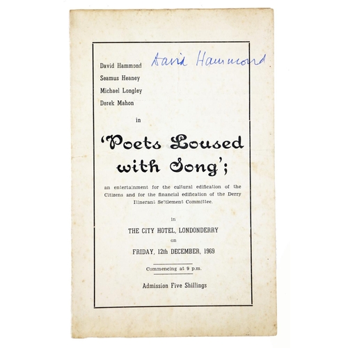 649 - Heaney (Seamus), Hammond (D.), Longley (M.) and Mahon (D.) Poets Housed with Song, 8vo Belfast 1969,... 