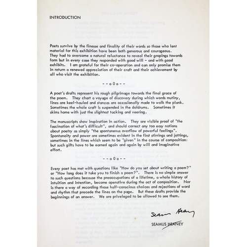 652 - Signed by Seamus HeaneyHeaney (Seamus) Poetry in Manuscript, An Exhibition of Poets' Work Sheets, [F... 