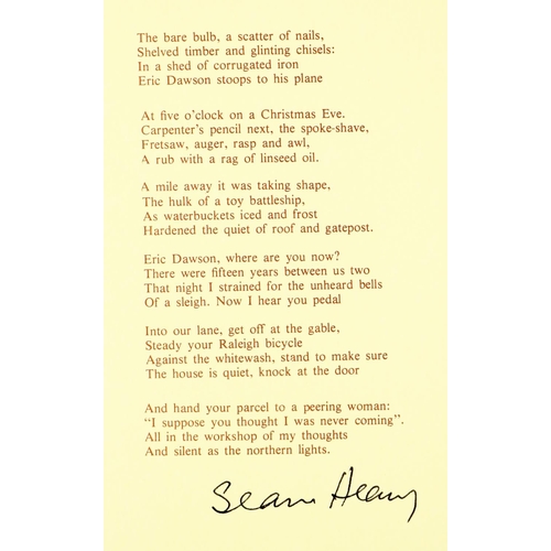 666 - Heaney (Seamus) Christmas Eve, 4pps, D. (Peter Fallon) [1978], 125 Copies Only, Signed, ptd. yellow ... 