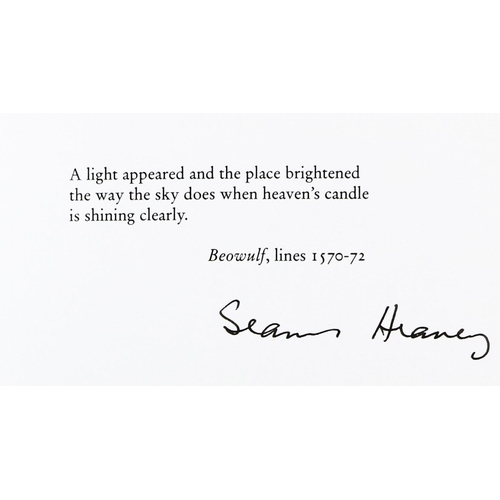 668 - Heaney (Seamus) A Light Apparel, fold. card 2pps, Gallery Press 1999, woodcut to front cover, Signed... 