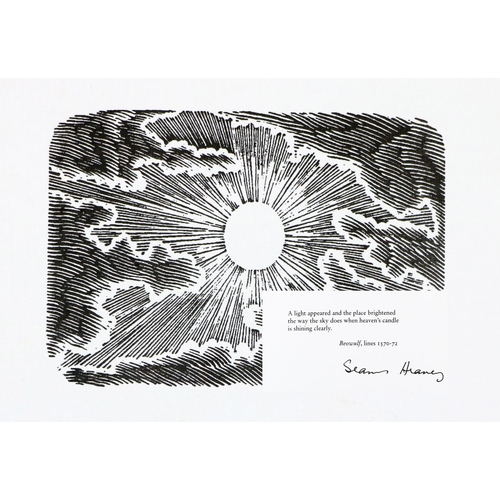 668 - Heaney (Seamus) A Light Apparel, fold. card 2pps, Gallery Press 1999, woodcut to front cover, Signed... 