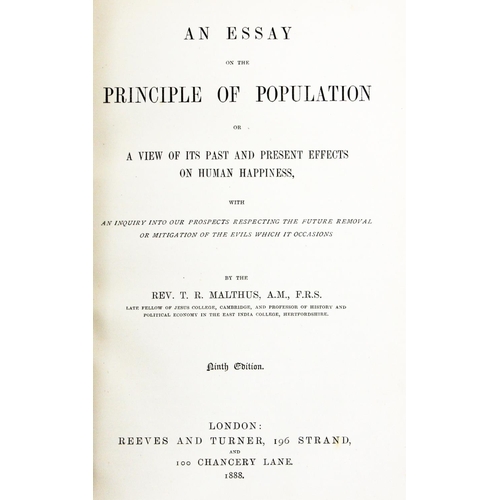 788 - Binding: Malthus (Rev. T.R.) An Essay on the Principle of Population, 8vo Lond. 1880. Hf. title, a.e... 