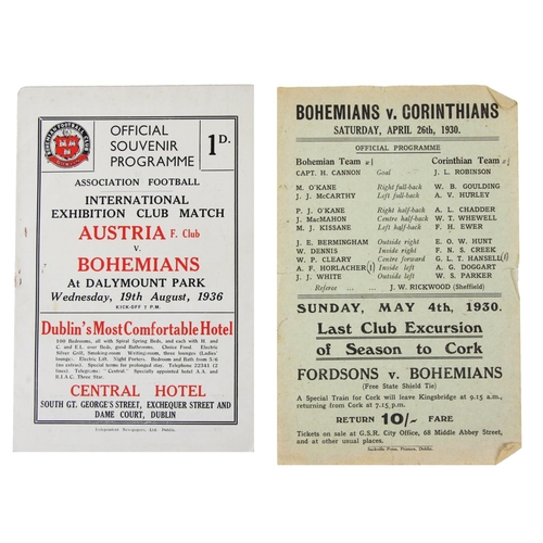 932 - Soccer: Bohemians F.C., Official Programme Bohemians V. Corinthians, 26 April 1930, single page, D. ... 