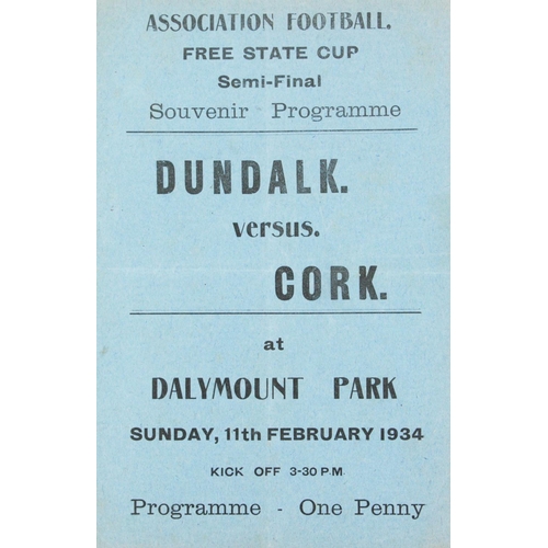 935 - Soccer: F.A.I., Free State Cup - Souvenir Programme, Dundalk Versus Cork at Dalymount Park, 11.2.193... 