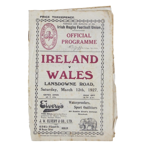 948 - Rugby: I.R.F.U [1927] Official Programme Ireland V Wales, Lansdowne Road, March 12th, 1927, 8vo... 