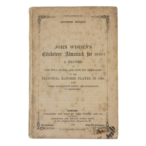 950 - Very Rare Seventh EditionSporting interest: Wisden (John) Cricketers' Almanack for 1870, A Record...... 