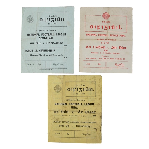 989 - G.A.A.: Football [National League, 1960-62] three Official Match Programmes, to include:* N.F.L. Fin... 