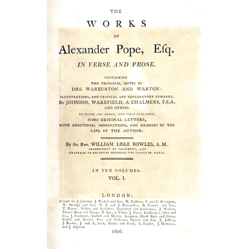 1017 - Attractive Uniform SetBindings: Pope (Alexander) The Works of Alexander Pope, Esq., in Verse and Pro... 