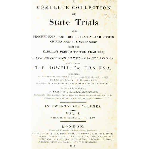 1022 - Bindings: Howell (T.B.) A Collection of State Trials, Vols. I - XXVI, in 26 vols. sm. folio Lon... 