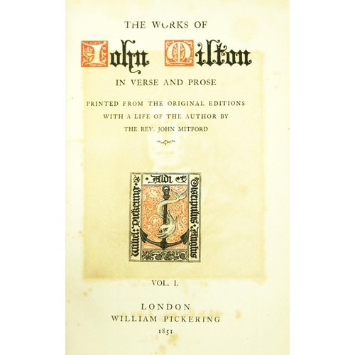 1033 - Bindings: Milton (John) The Works of,... in Verse and Prose, 8 vols. 8vo London (Wm. Pickering) 1851... 