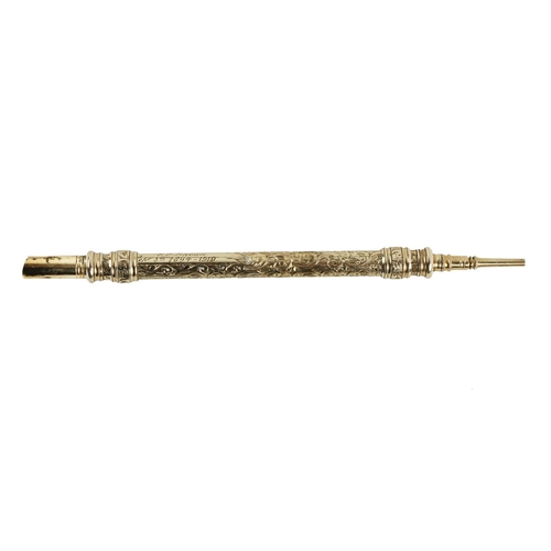 1103 - An attractive etched design 9ct gold double ended Pen & Pencil, propelling writing tool, engrave... 